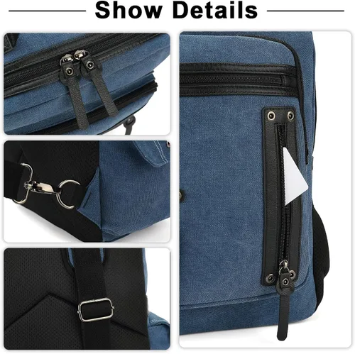 Vista 5 de Bolsa de mensajero vintage, mochila de lona para viajes, bolsa de hombro para hombre, bolsa de doble uso para transporte de mano y transporte cruzado