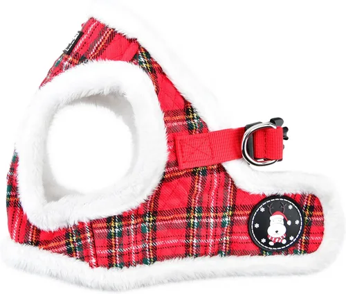 Vista 3 de Puppia Blitzen - Arnés tipo chaleco para perro, arnés cálido para invierno y Navidad, para perros pequeños y medianos, rojo a cuadros, talla S