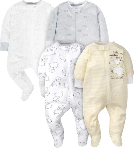 Vista 10 de Gerber Baby-Girls Sleep N' Play - Paquete de 4 Mamelucos para Niñas Bebés Animales verde
