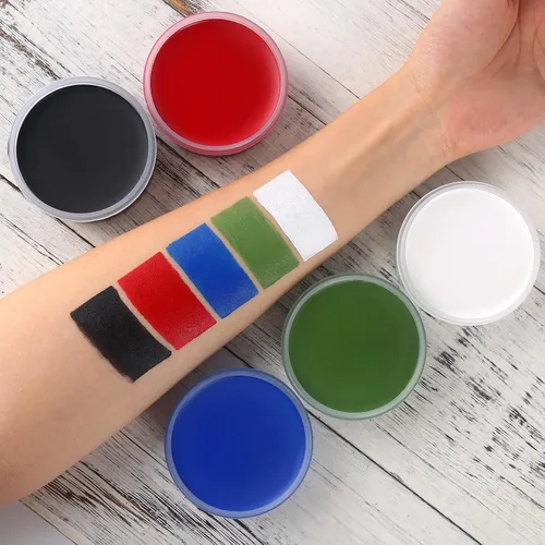 Vista 6 de BOBISUKA Pintura roja para rostro y cuerpo, paleta de pintura cremosa profesional a base de aceite para fiestas, Halloween, escenario, cosplay