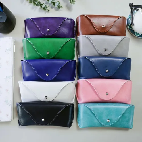 Vista 9 de Portable Leather Glasses CaseFlexible Sunglasses Pouch Slim Case for Women Men Horizontal Eyeglass Case