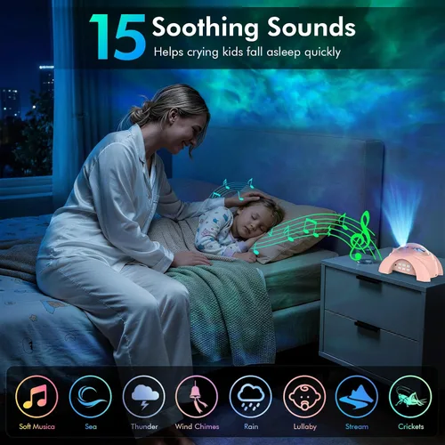 Vista 3 de Rossetta Proyector de galaxia de doble lente, proyector de estrellas para dormitorio con ruido blanco y altavoz Bluetooth, control remoto