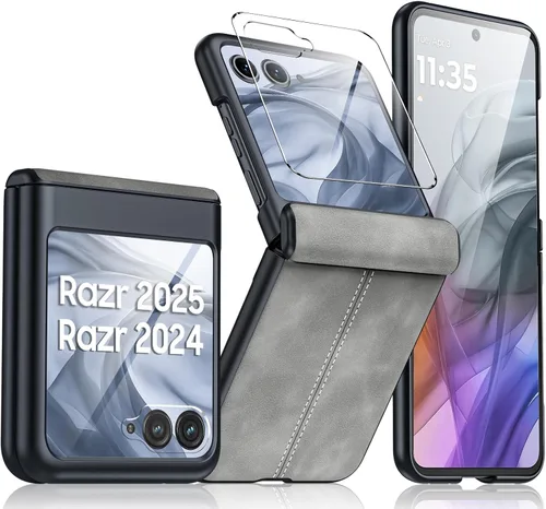Vista 58 de para Samsung Galaxy Z Flip 7 Funda con protección de bisagras y protector de pantalla incorporado, funda de cuero mate de policarbonato ultradelgada