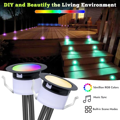 Vista 2 de FVTLED Kit de luces LED para cubierta, 20 piezas Φ1.22 D31 WiFi control de teléfono inteligente de bajo voltaje empotrado RGBW iluminación de Rgbw