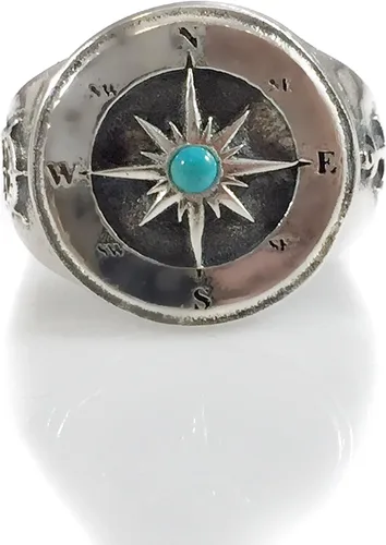 Vista 2 de Anillo de sello de brújula turquesa natural plata esterlina 925 (14.5), Plata