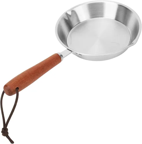Vista 5 de Asixxsix Sartén de acero inoxidable, sartén antiadherente para huevos con mango de madera, sartén de cocina adecuada para todas las estufas