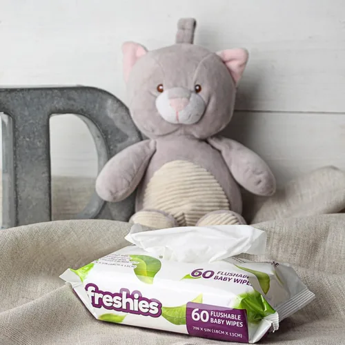 Vista 4 de Freshies Toallitas desechables para bebés, 7 x 5 pulgadas (paquete de 60), ideales para bebés y niños pequeños