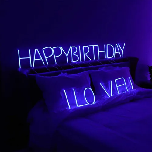 Vista 2 de ENUOLI Letrero de neón azul con letras LED USB/luces alimentadas por batería, letrero alfabético, marquesina, letra, decoración, luces nocturnas