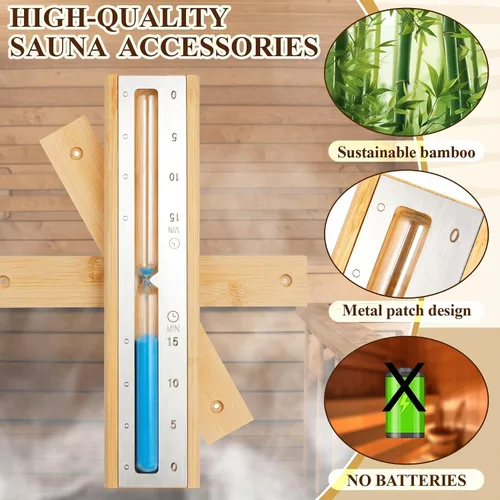 Vista 5 de Tellegloww Juego de 2 termómetros de sauna 2 en 1, higrómetro y temporizador de sauna, juego de arena Fahrenheit y Celsius hecho a mano de madera