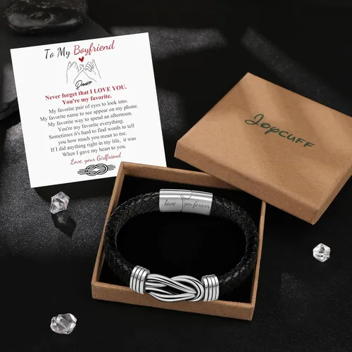 Vista 7 de Pulsera de cuero para hombres, marido, hijo, nieto, novio, Navidad, cumpleaños, día del padre, aniversario, día de San Valentín, regalo para hombre