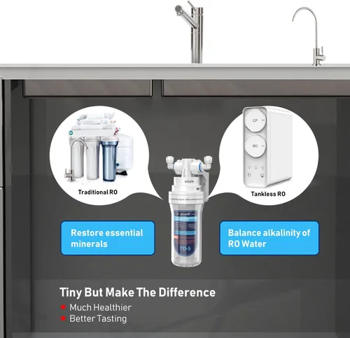 Vista 2 de Frizzlife Filtro de agua alcalino TD-9 para debajo del fregadero, filtro de poste de giro rápido para sistema de ósmosis inversa RO, reduce