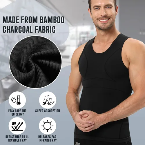 Vista 4 de PODFAN Camisa de compresión para hombre de ginecomastia, camiseta sin mangas adelgazante, chaleco moldeador de cuerpo para hombre, camisetas