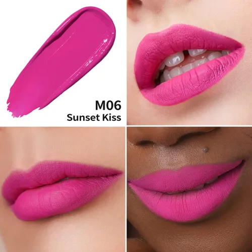 Vista 6 de Oulac Lápiz labial mate rosa para mujeres, lápiz labial líquido duradero de color rosa intenso, color de labios de alto impacto con cobertura total