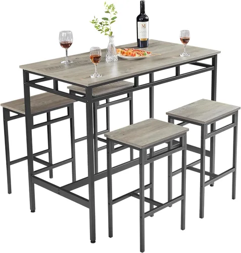 Vista 5 de Juego de comedor de 5 piezas, mesa de comedor con 4 taburetes, mesa de desayuno de cocina para el hogar, juego de mesa de bar, mesa de bar con 4