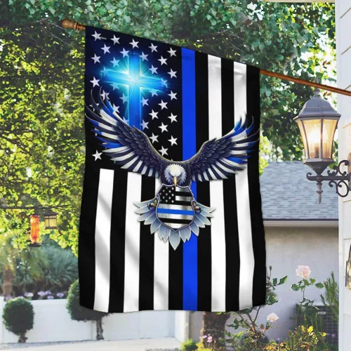 Vista 2 de Bandera Americana - La Delgada Línea Azul. Policía. Aplicación de la Ley Bandera de Águila Americana TPT1581F, 3x5 pies. Bandera - Banderas
