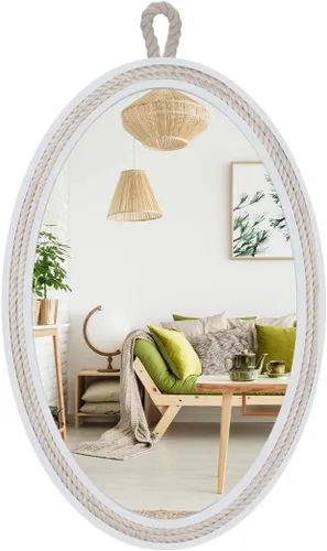 Vista 9 de Espejo decorativo pequeño de 11.4 pulgadas, espejo colgante redondo para pared, espejo de cuerda náutica para baño, oficina, sala de estar, todas