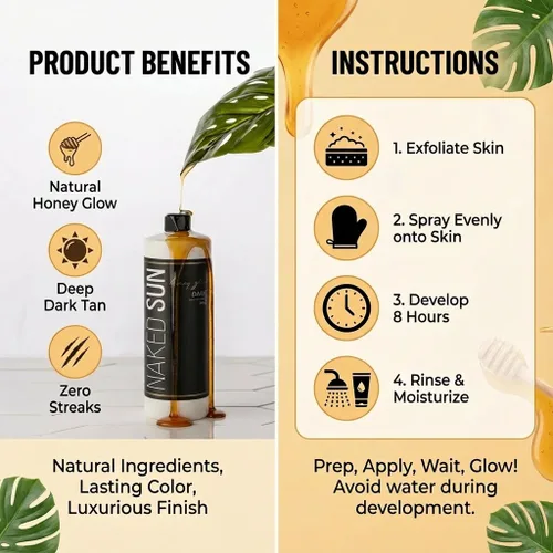 Vista 3 de Naked Sun Honey Glow - Solución bronceadora en aerosol de bronce oscuro, 32 onzas con aerógrafo sin sol
