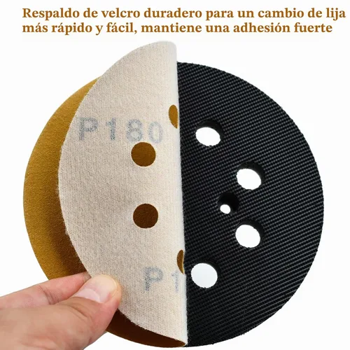 Vista 4 de Discos de lijado de gancho y bucle de 5 pulgadas, 8 agujeros, papel de lija de órbita aleatoria de grano 180, pack de 50