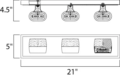 Vista 2 de ET2 E22893-89PC Volt Bubble Glass LED Soporte de pared para tocador de baño, 6 luces 18 vatios, 5 pulgadas de alto x 21 pulgadas de ancho, cromo