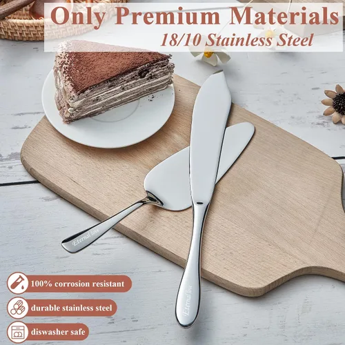 Vista 4 de Juego de corte de pasteles para boda, juego de cuchillos y servidores grabados personalizados, diseño clásico de acero inoxidable 18/10 para tartas