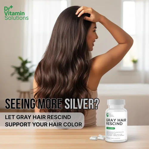 Vista 7 de Gray Hair Rescind with Catalase - Vitaminas antienvejecimiento para el cabello, la piel y las uñas, ácido pantoténico, ácido fólico 400mcg, biotina