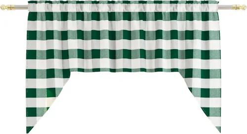 Vista 36 de Cenefas de cortina para ventana de 16 pulgadas de largo, 2 paneles de cuadros búfalo, cortinas pequeñas con bolsillo para barra, estilo clásico