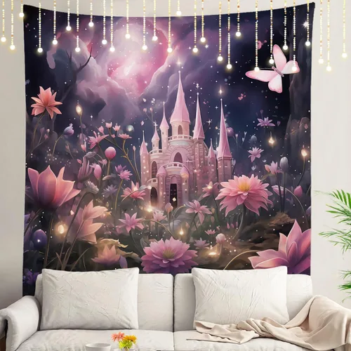Vista 45 de Shrahala Tapiz de pared de hojas de arce otoñal, hojas rojas sin costuras sobre negro para colgar en la pared, tapiz grande decorativo de fibra