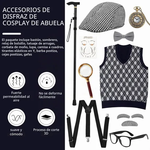 Vista 2 de MGparty Disfraz de anciano para niños, para el día 100 de escuela, accesorios de disfraz de abuelo