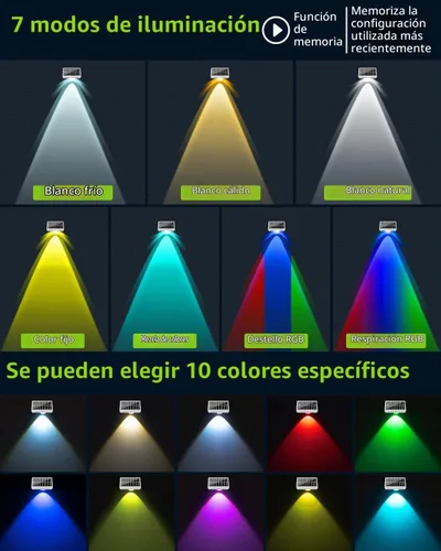Vista 5 de Luces solares para valla al aire libre, impermeables, LED de alto brillo con lente spot, luces para cubierta, 7 modos blanco cálido y frío RGB