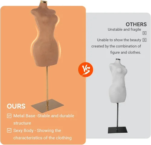 Vista 3 de Sexy maniquí femenino torso pantalla de cuerpo completo para tienda de ropa forma de vestido de cuerpo ajustable con base cuadrada de metal tienda