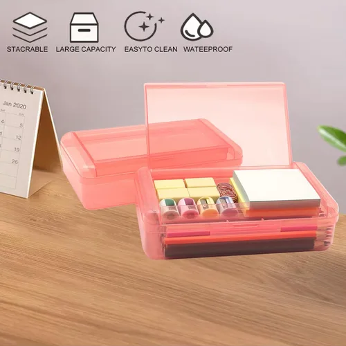 Vista 5 de 1 caja de lápices, diseño transparente de doble capa de plástico, gran capacidad con tapa hermética, caja de lápices apilable, caja de lápices