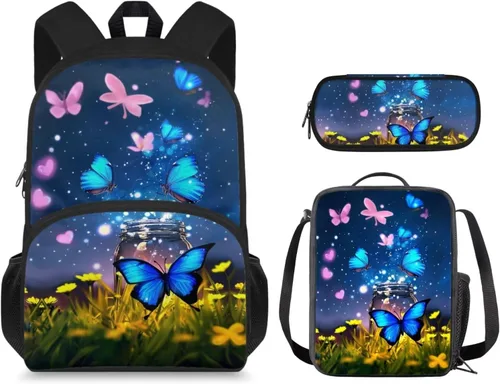 Vista 21 de Mochila 3D Otter para niños de 9 a 11 años, bonita mochila para niñas para la escuela, mochila elegante para niños con lonchera y bolsa