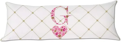 Vista 6 de Funda de almohada corporal con monograma del alfabeto y corazón, estampado de leopardo rosa, letra H, almohadas para dormir, funda de almohada larga