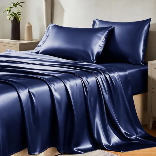 Vista 25 de Juego de sábanas de satén CozyLux de microfibra sedosa con bolsillo profundo, sábana bajera plana y fundas de almohada, suave y suave