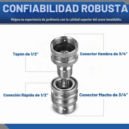 Vista 2 de Essential Washer Accesorios de conexión rápida de manguera de jardín de 3/4 pulgadas de acero inoxidable Diseño de operación con una mano Juego