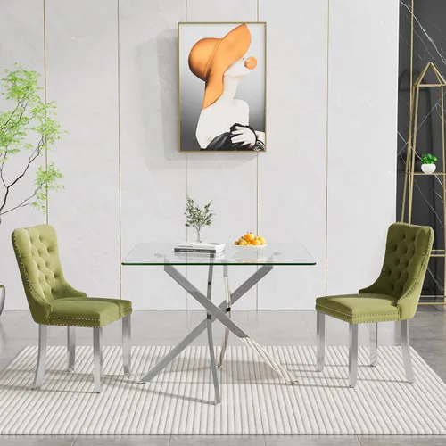 Vista 113 de Juego de mesa de comedor SSLine moderno de 3 piezas con mesa redonda de vidrio para 2, lujosa mesa de comedor circular de 36" con tapa de vidrio