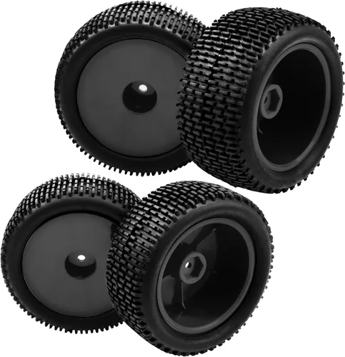 Vista 2 de Neumático de goma OD 88mm/3.46" delantero trasero y llantas de rueda de plástico con cubo de 12mm Hex compatibles con Redcat Tornado Shockwave HPI