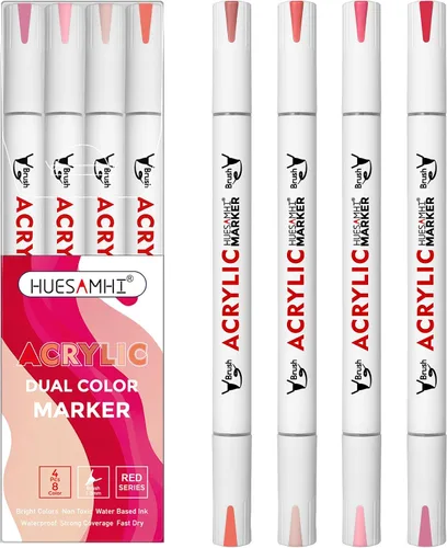 Vista 7 de Acrylic Paint Markers, 24 Pack Dual Tip Brush Pens - 48 Colors Double Ended Permanent Markers for Rock Painting, Ceramic, Glass, Wood, Canvas & Art