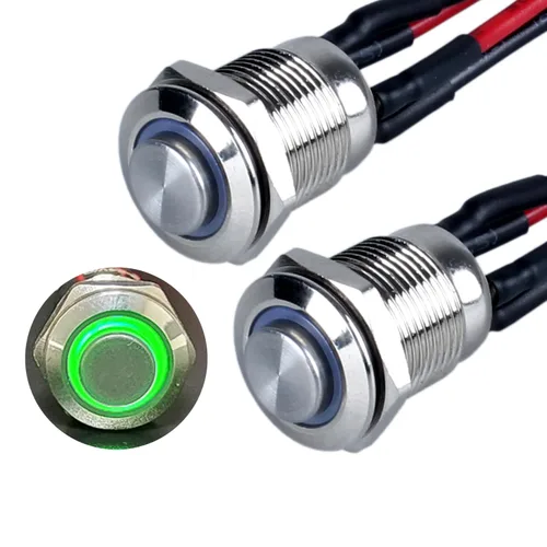 Vista 15 de 2 interruptores de botón con pestillo de 0.472 in con cable pre-soldado de 5.9 in 1NO 12V-24V ON-Off para orificio de montaje de 1/2 pulgada, anillo