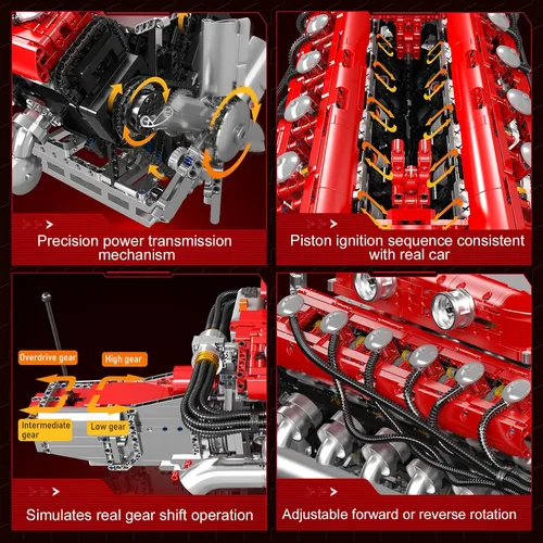 Vista 9 de Mould King V12 Kit de modelo de motor que funciona, kit de construcción de modelos de ingeniería MOC con batería y motor, 3472 piezas de bloques