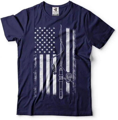 Vista 3 de Camiseta de pesca con bandera americana, divertidas camisas de pesca para hombre, camisetas gráficas para hombre