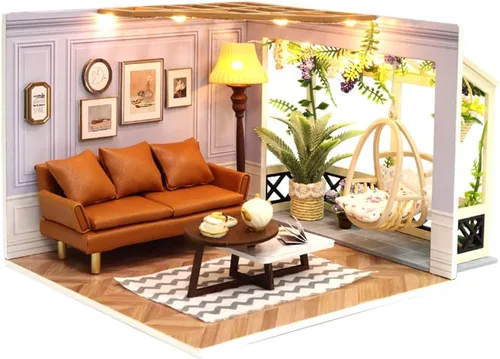 Vista 9 de TuKIIE Kit de casa en miniatura con muebles, a escala 1:100, sala creativa, mini casa de muñecas de madera, rincón de libro para niños, adolescentes