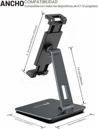 Vista 5 de Soporte para iPad, aleación de aluminio pesado multiángulo plegable para tableta de 4.7 a 13 pulgadas, Surface Pro Series, iPad Series, Pro, Mini
