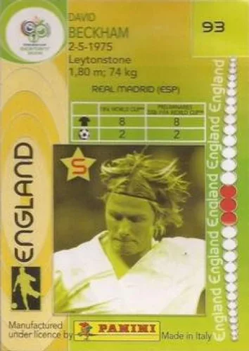 Vista 2 de 2006 Panini World Cup #93 David Beckham Tarjeta metalizada MC Inglaterra Oficial Copa Mundial de Fútbol de la FIFA en estado Raw (NM o mejor)
