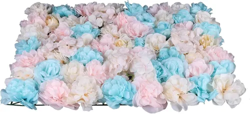 Vista 2 de Panel de pared de flores artificiales 3D, 24 x 16 pulgadas, 10 paneles de fondo de pared para exteriores, interiores, fiestas, bodas, día de San