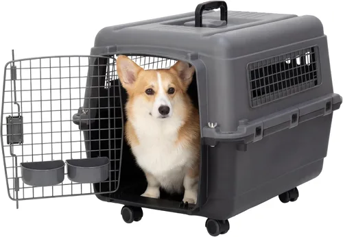 Vista 20 de SportPet Designs Perreras de plástico, Jaulas de viaje para perro, de plástico con ruedas, aprobadas para aerolínea, con puerta de alambre