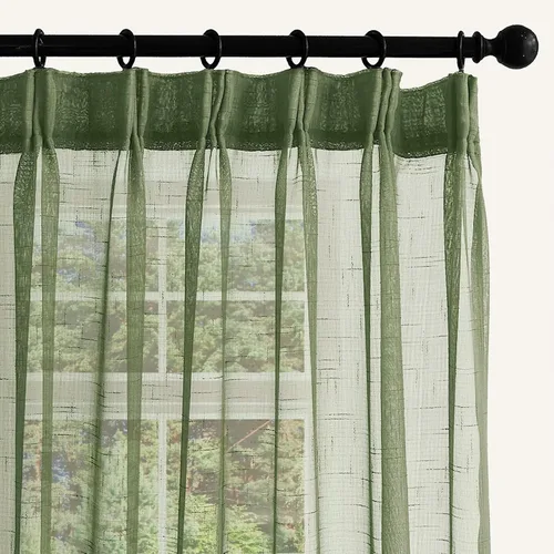Vista 11 de Cortinas plisadas negras traslúcidas de 84 pulgadas de largo, 2 paneles para dormitorio, lino texturizado, ganchos transparentes para pista