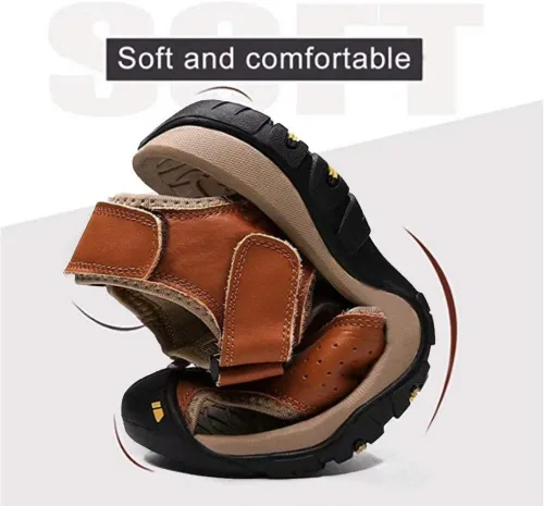 Vista 5 de VISIONREAST Sandalias de cuero para hombre, sandalias de senderismo al aire libre, impermeables, atléticas, deportivas, para pescador, zapatos