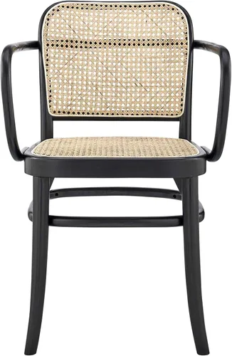 Vista 4 de Modway Winona - Silla de comedor de madera de olmo con asiento de ratán de caña en color negro, 21 x 22,5 x 32