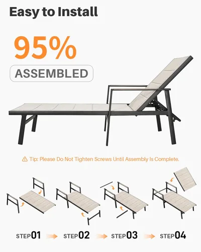 Vista 8 de Tumbona para exteriores, silla de aluminio nunca oxidada para patio, silla de piscina de textileno de doble capa con respaldo ajustable de 6